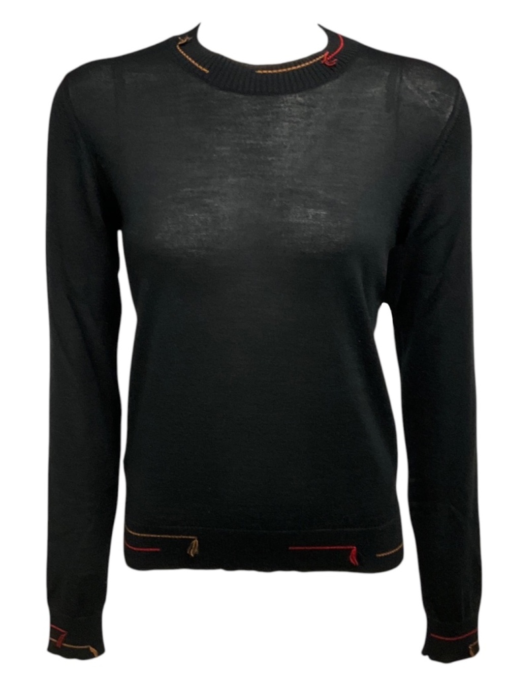 PRADA BLACK LONG SLEEVED WOOL AND SILK KNIT PULLOVER SWEATER